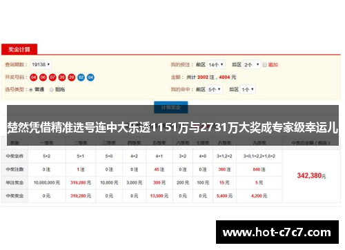 楚然凭借精准选号连中大乐透1151万与2731万大奖成专家级幸运儿